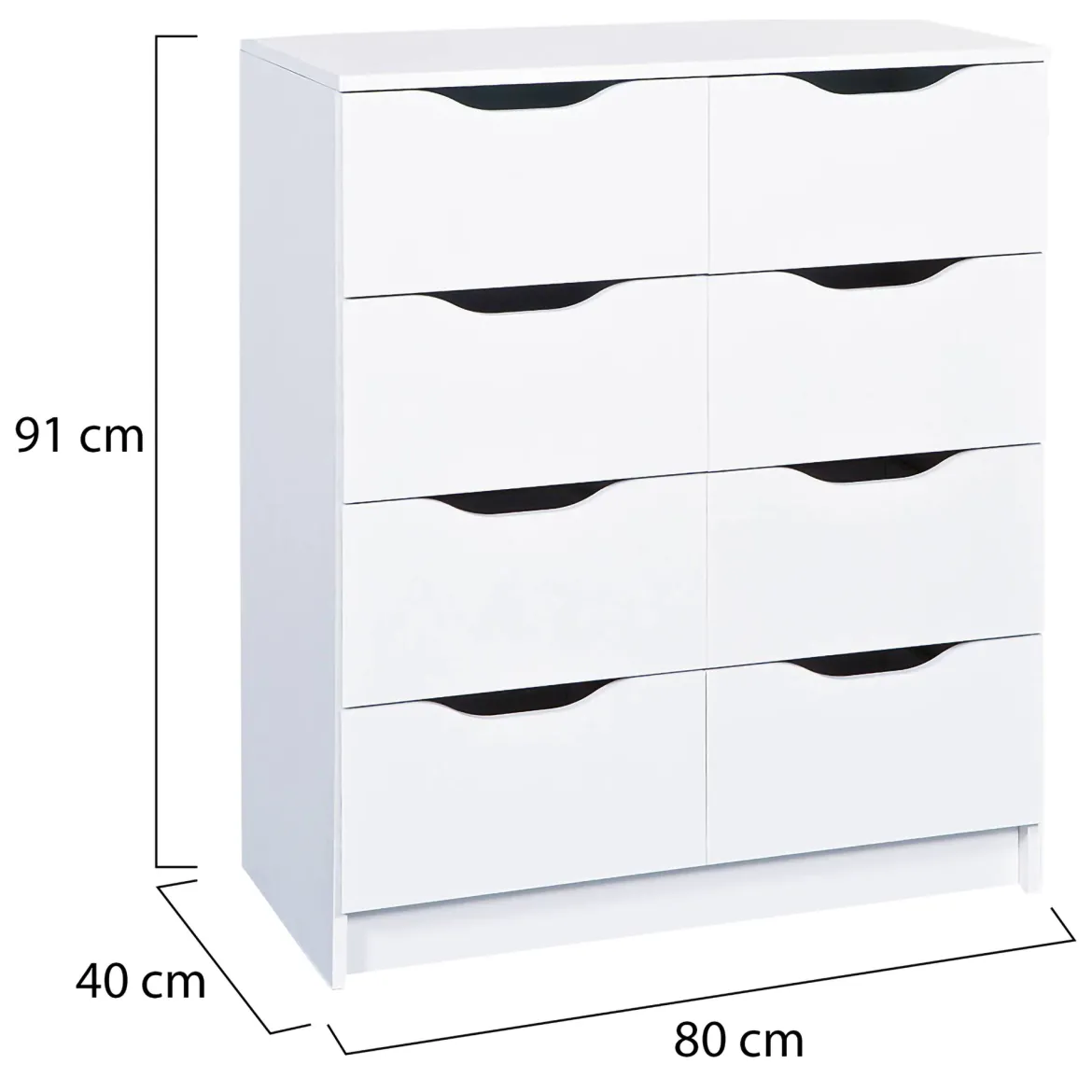 Cassettiera Bianco 8 Cassetti Apertura Scorrevole 80x40x91h cm, Chiusura Scorrevole - Ponzone