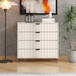 Cassettiera Bianco Grigio 4 Cassetti Apertura Scorrevole 93x40x90.5h cm, Chiusura Scorrevole - Maggiora