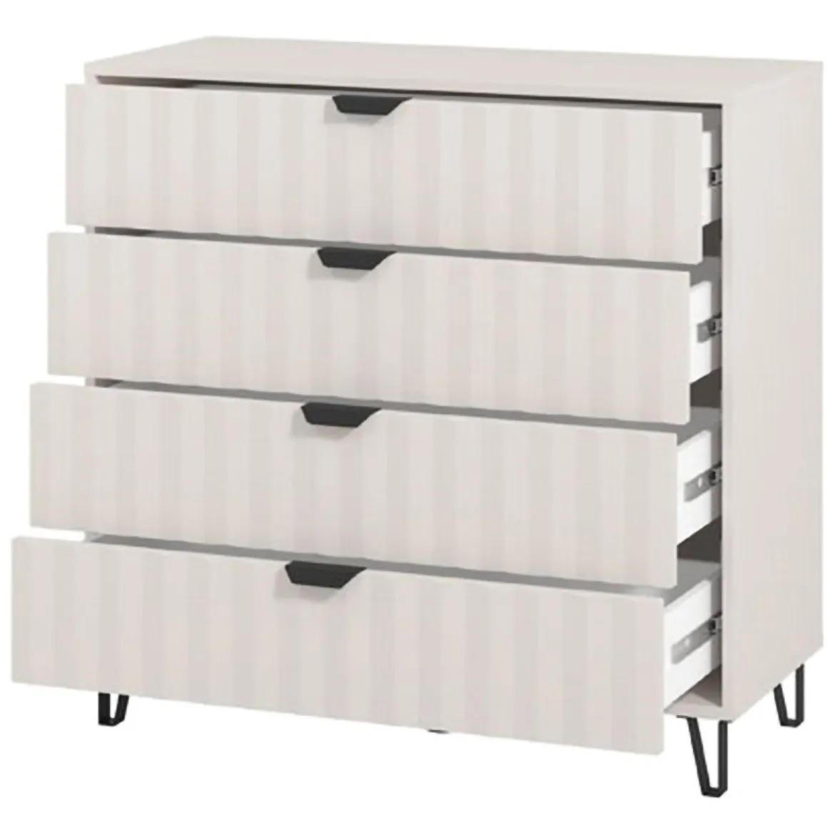 Cassettiera Bianco Grigio 4 Cassetti Apertura Scorrevole 93x40x90.5h cm, Chiusura Scorrevole - Maggiora