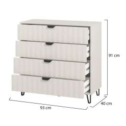 Cassettiera Bianco Grigio 4 Cassetti Apertura Scorrevole 93x40x90.5h cm, Chiusura Scorrevole - Maggiora