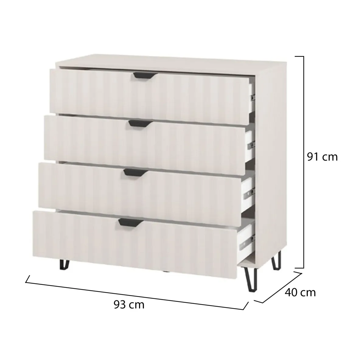 Cassettiera Bianco Grigio 4 Cassetti Apertura Scorrevole 93x40x90.5h cm, Chiusura Scorrevole - Maggiora