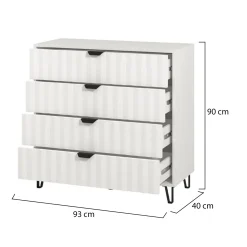 Cassettiera Bianco Grigio 4 Cassetti Apertura Scorrevole 93x40x90h cm, Chiusura Scorrevole - Maggiora