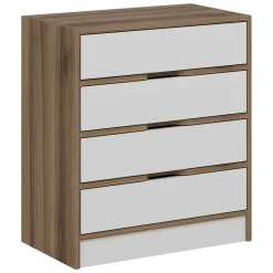 Cassettiera Bianco Marrone Noce 4 Cassetti Apertura Scorrevole 70x40x80h cm, Chiusura Scorrevole - Lallio