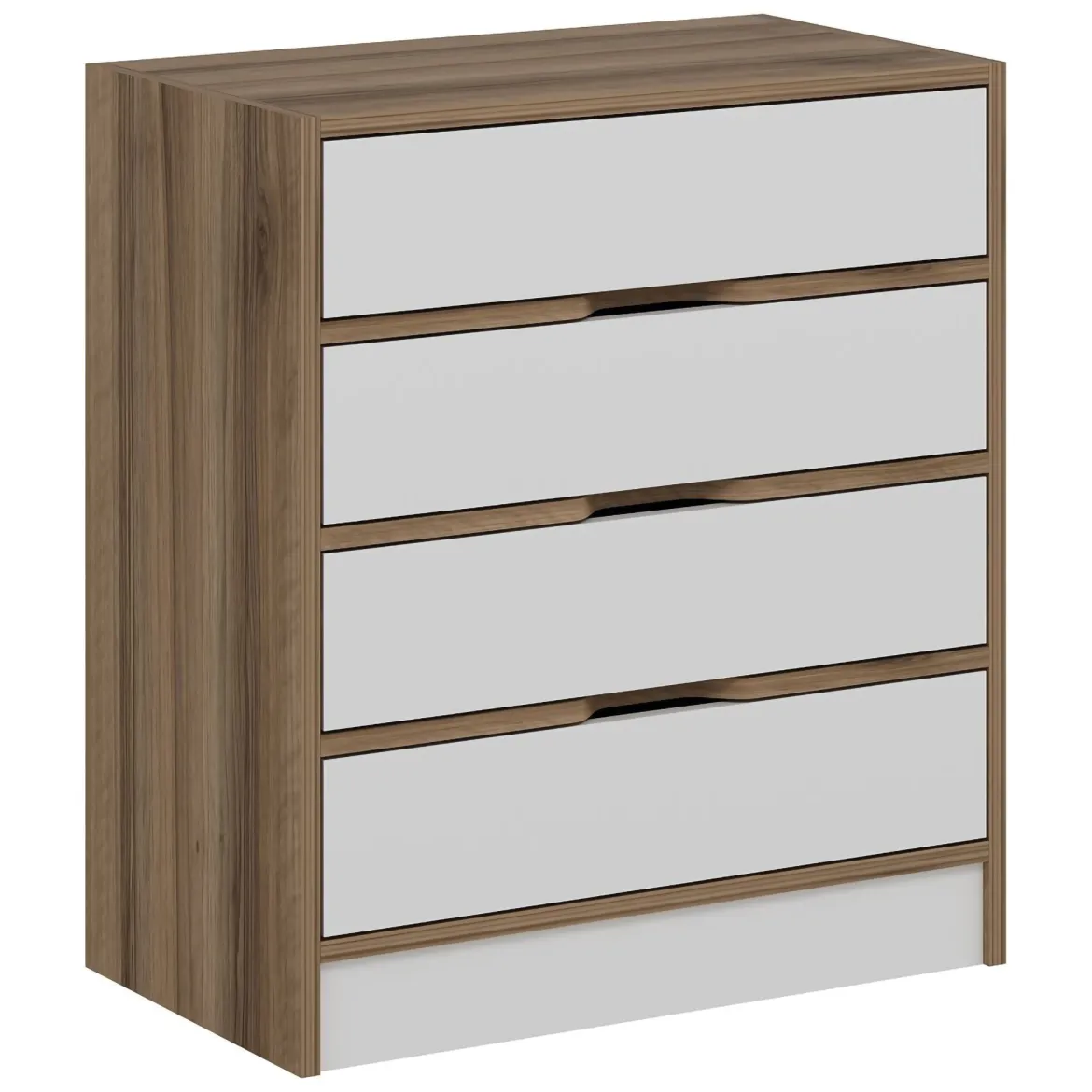 Cassettiera Bianco Marrone Noce 4 Cassetti Apertura Scorrevole 70x40x80h cm, Chiusura Scorrevole - Lallio