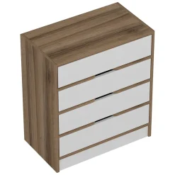 Cassettiera Bianco Marrone Noce 4 Cassetti Apertura Scorrevole 70x40x80h cm, Chiusura Scorrevole - Lallio