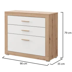 Cassettiera Bianco Marrone Rovere 4 Cassetti Apertura Scorrevole 70x39x98h cm, Chiusura Scorrevole - Salimbene