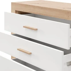 Cassettiera Bianco Marrone Rovere 4 Cassetti Apertura Scorrevole 70x39x98h cm, Chiusura Scorrevole - Salimbene