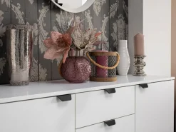Cassettiera Bianco Nero 2 Cassetti Apertura Battente, Scorrevole 135x40x95h cm, Chiusura Battente, Scorrevole - Mainarda