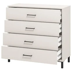 Cassettiera Bianco Panna Nero 4 Cassetti Apertura Scorrevole 93x40x90h cm, Chiusura Scorrevole - Vidor