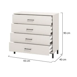 Cassettiera Bianco Panna Nero 4 Cassetti Apertura Scorrevole 93x40x90h cm, Chiusura Scorrevole - Vidor