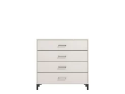 Cassettiera Bianco Panna Nero 4 Cassetti Apertura Scorrevole 93x40x90h cm, Chiusura Scorrevole - Vidor