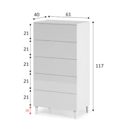 Cassettiera 5 cassetti bianca 61x118h cm - Armo