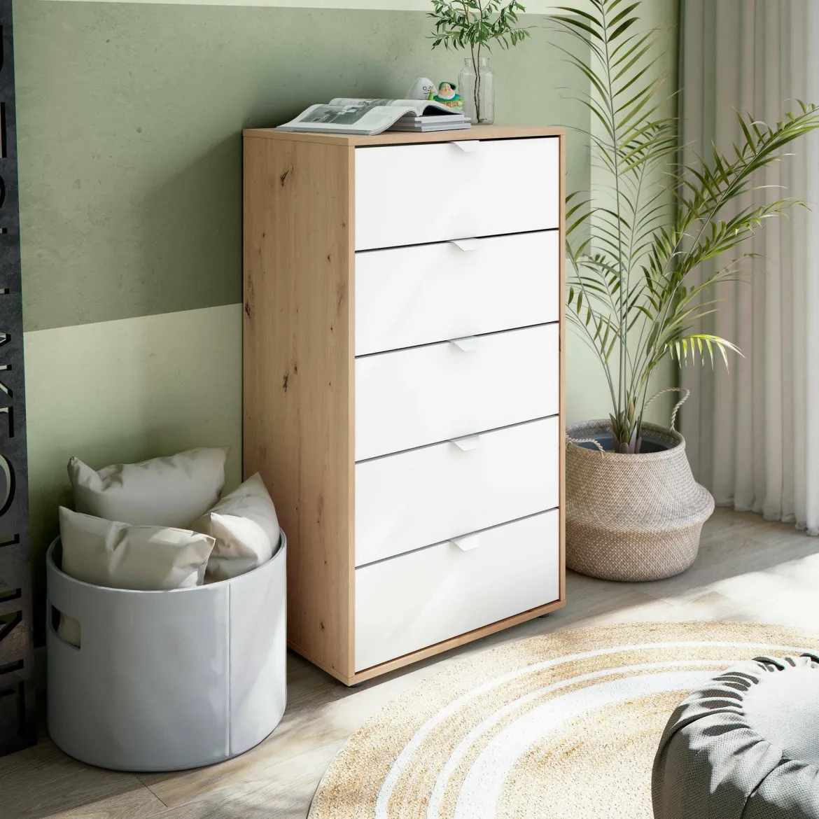 Cassettiera 5 cassetti legno bianca 60x109h cm - Praha