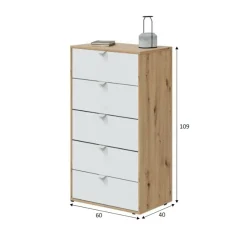 Cassettiera 5 cassetti legno bianca 60x109h cm - Praha