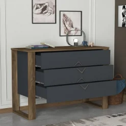 Cassettiera 3 cassetti noce e antracite 110x76h cm - Jova