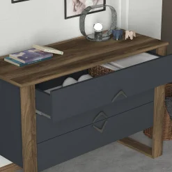 Cassettiera 3 cassetti noce e antracite 110x76h cm - Jova