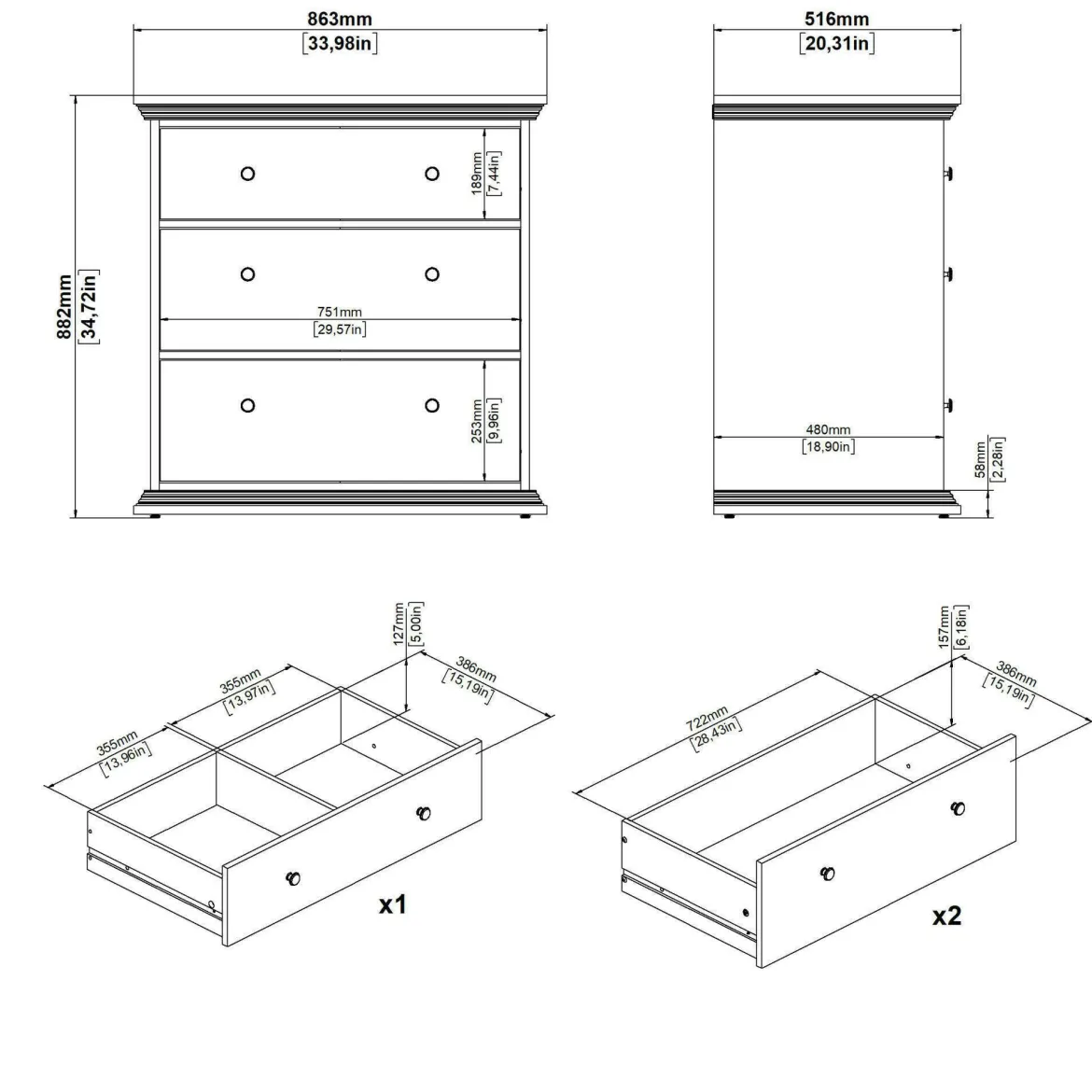 Cassettiera con maniglie nera 98x76h cm - Theodule