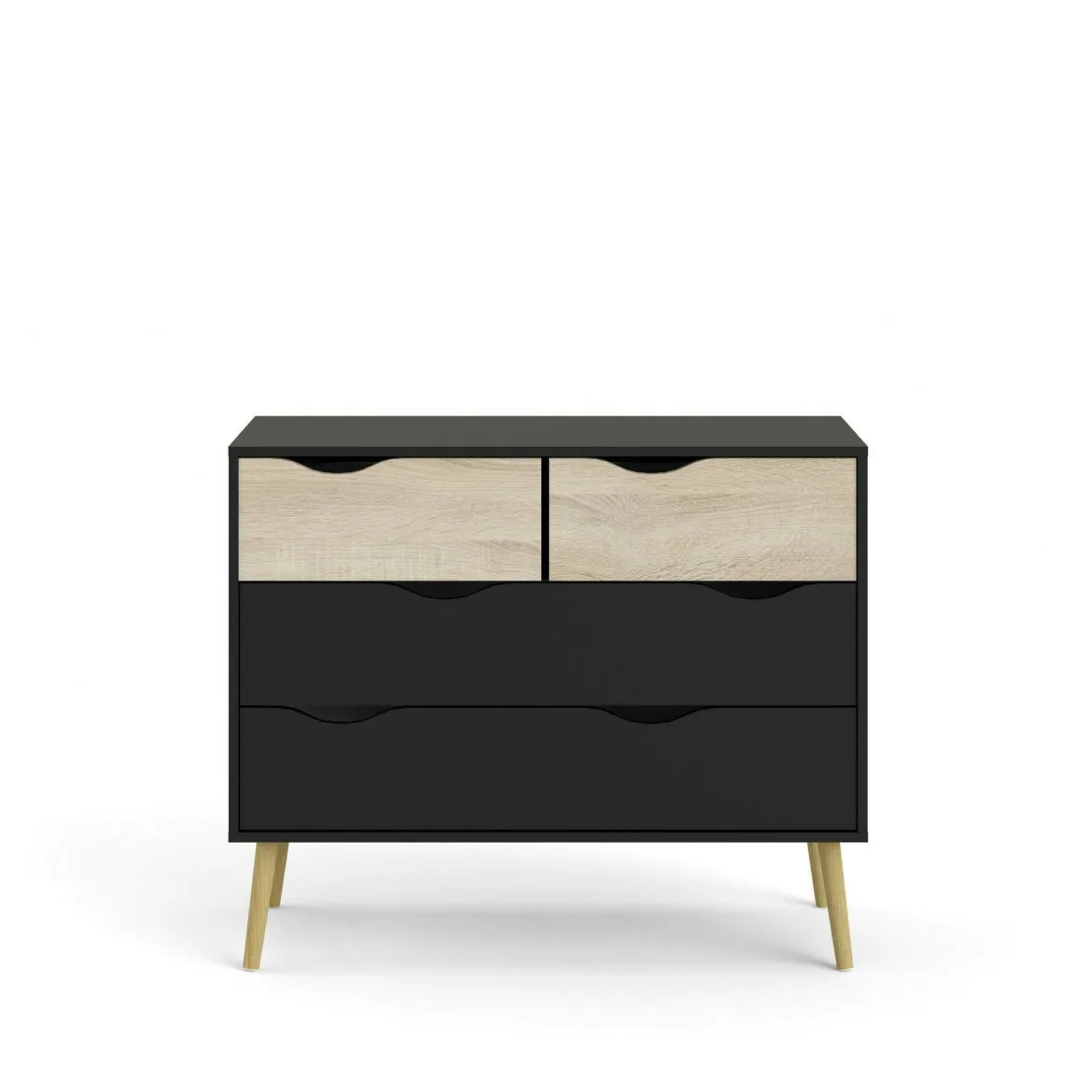 Cassettiera con maniglie nera e quercia 98x81h cm - Azir