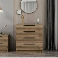 Cassettiera con maniglie noce e bianca marmo 76x90h cm - Molly