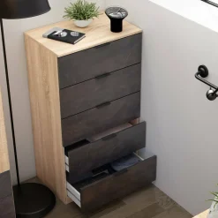 Cassettiera con maniglie rovere e bianca 48x60h cm - Agazzino