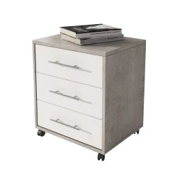 Cassettiera Grigio Cemento Bianco 3 Cassetti Apertura Scorrevole 43x40x57h cm, Chiusura Scorrevole - Pisano
