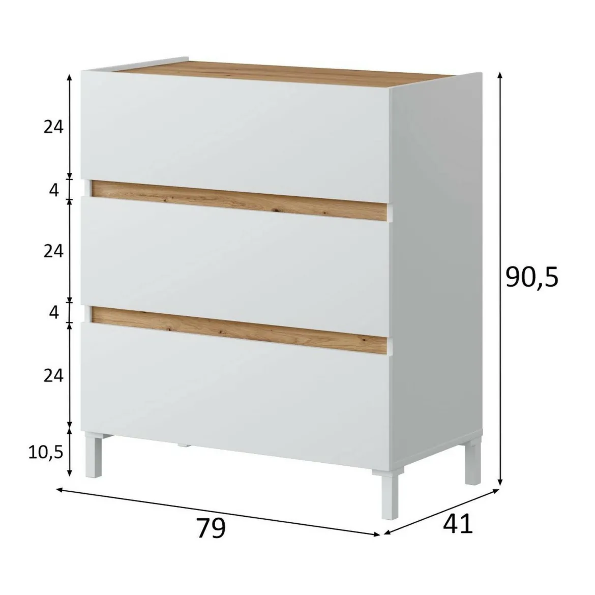 Cassettiera in legno bianca e rovere nodi 79x90h cm - Teddy