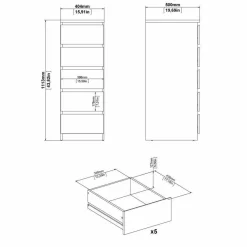 Cassettiera in legno bianca lucida 40x50x111h cm - Achaldi