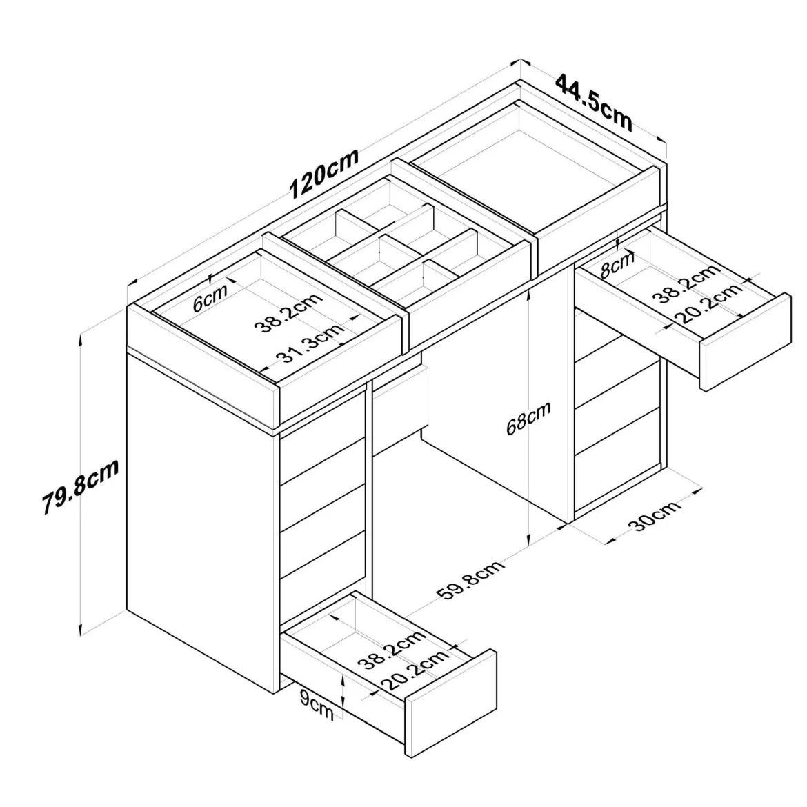 Cassettiera in legno bianca 120x79h cm - Boldone