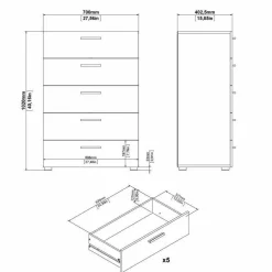 Cassettiera in legno bianca 70x82h cm - Aramis