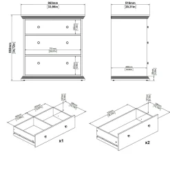 Cassettiera in legno bianca 98x81h cm - Pelagie