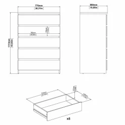 Cassettiera in legno cemento e bianca lucida 77x111h cm - Ansel