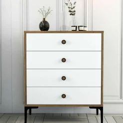 Cassettiera in legno noce e bianca 76x90h cm - Molly