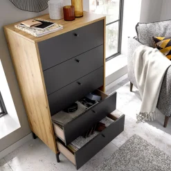 Cassettiera in legno rovere e antracite 60x127h cm - Armerina