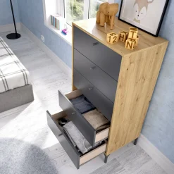 Cassettiera in legno rovere e antracite 60x127h cm - Armerina