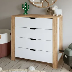 Cassettiera Marrone Rovere Bianco 4 Cassetti Apertura Scorrevole 90x42x85h cm, Chiusura Scorrevole - Pastena
