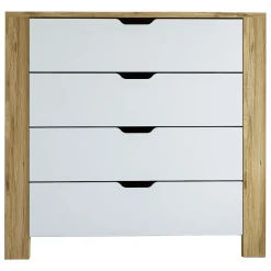 Cassettiera Marrone Rovere Bianco 4 Cassetti Apertura Scorrevole 90x42x85h cm, Chiusura Scorrevole - Pastena