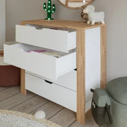 Cassettiera Marrone Rovere Bianco 4 Cassetti Apertura Scorrevole 90x42x85h cm, Chiusura Scorrevole - Pastena