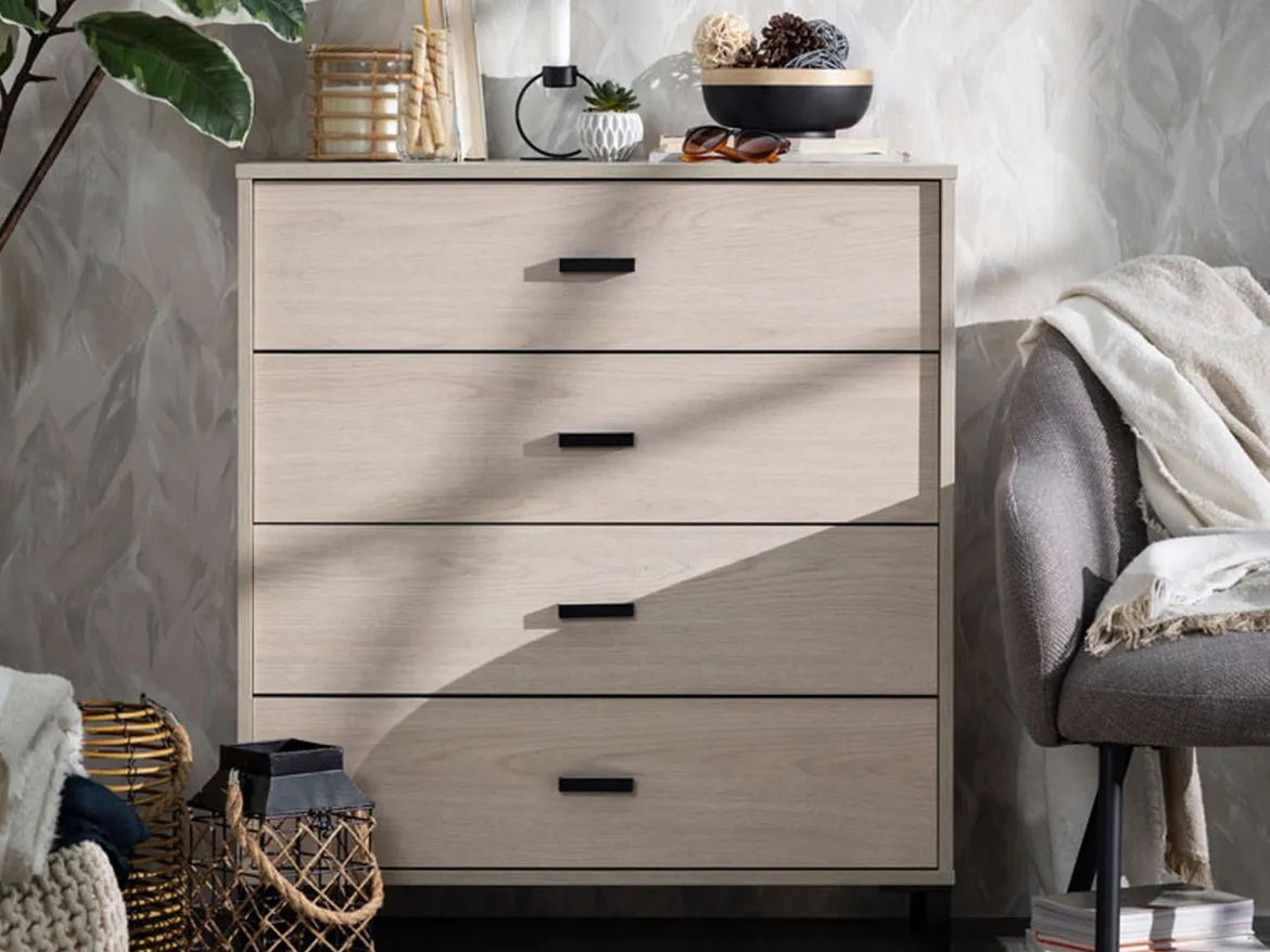 Cassettiera Marrone Rovere 4 Cassetti Apertura Scorrevole 80x40x90h cm, Chiusura Scorrevole - Rosasco