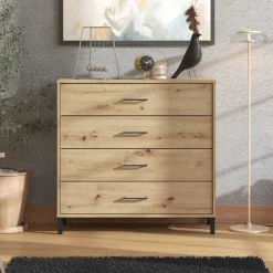 Cassettiera Marrone Rovere Nodi Nero 5 Cassetti Apertura Scorrevole 45x40x95h cm, Chiusura Scorrevole - Mainarda
