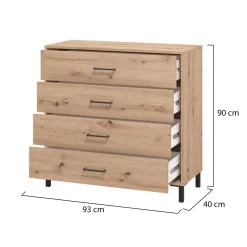 Cassettiera Marrone Rovere Nodi Nero 4 Cassetti Apertura Scorrevole 93x40x90h cm, Chiusura Scorrevole - Vidor