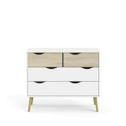 Cassettiera moderna bianca e quercia 98x81h cm - Azir