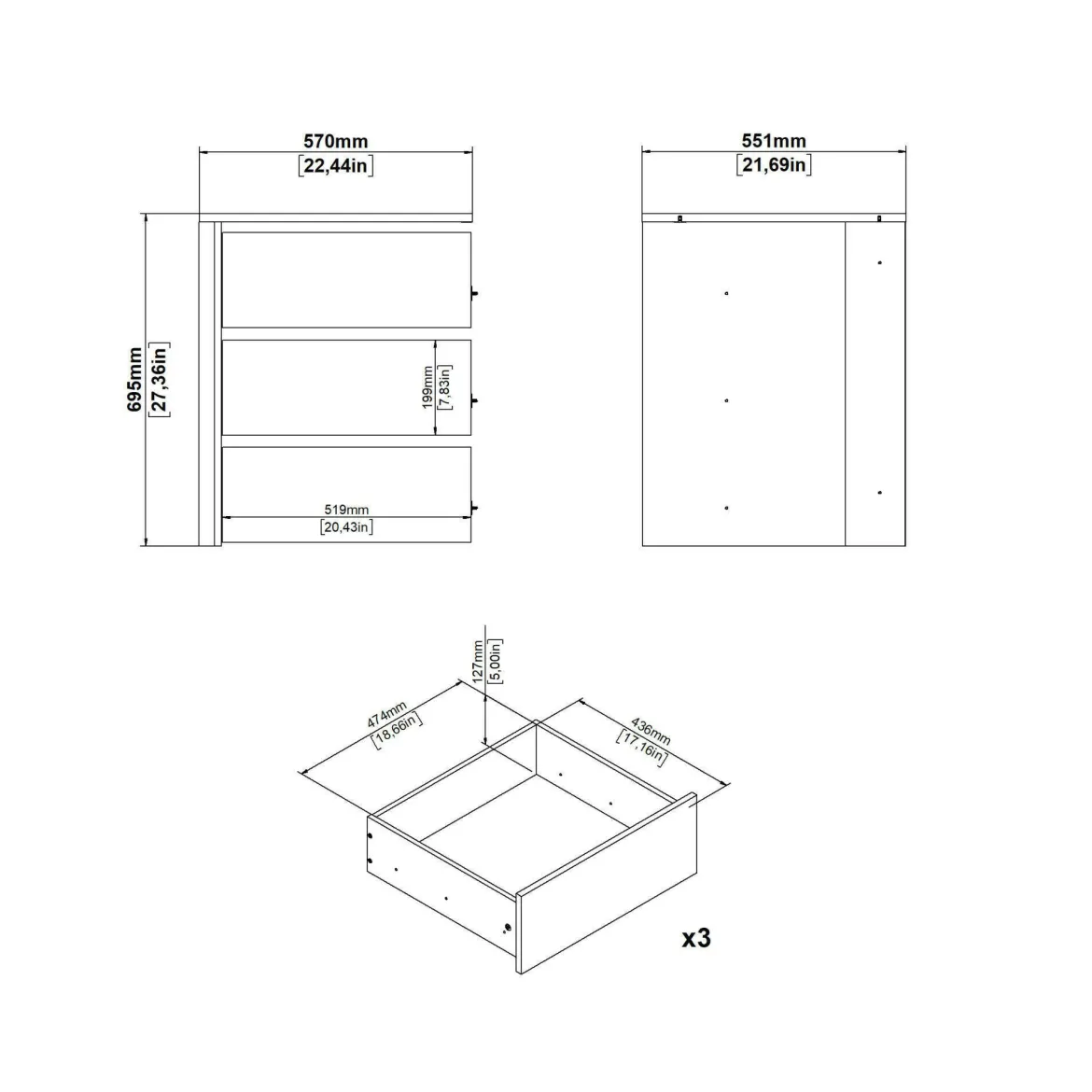 Cassettiera moderna bianca 57x69h cm - Giacarta