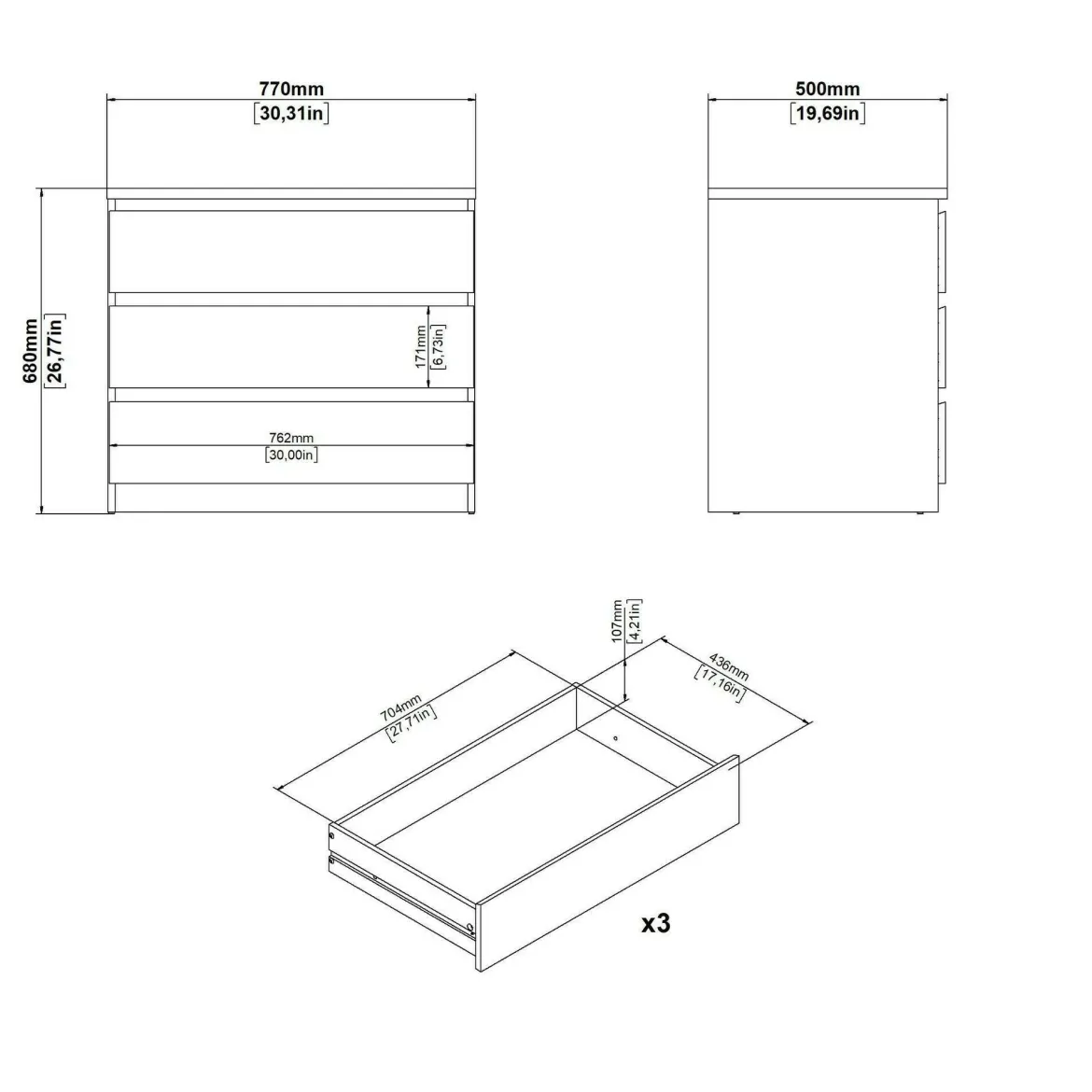 Cassettiera moderna nera 77x68h cm - Kajiki