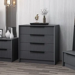 Cassettiera Nero Antracite 4 Cassetti Apertura Scorrevole 45x72x77h cm, Chiusura Scorrevole - Jebi