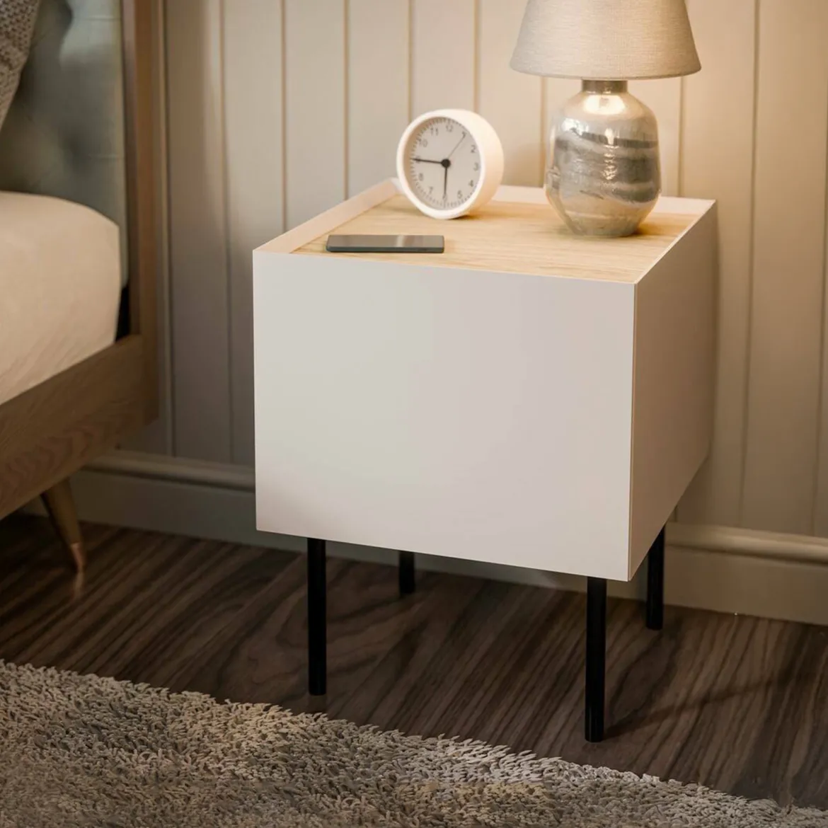 Comodino 1 anta beige e rovere 40x41x60h cm - Set di 2 comodini Preci