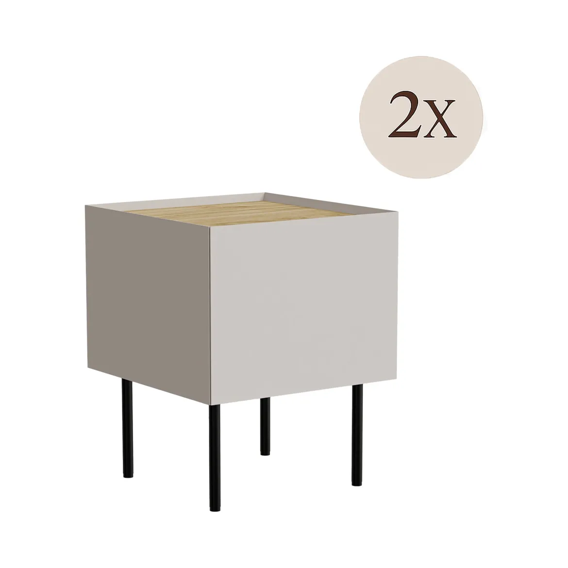 Comodino 1 anta beige e rovere 40x41x60h cm - Set di 2 comodini Preci