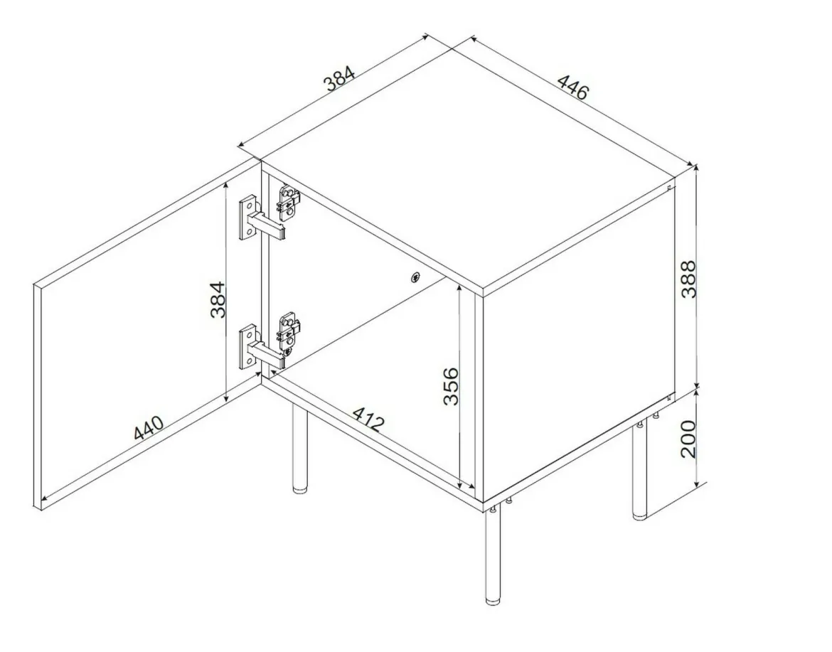 Comodino 1 anta nero 45x39x59h cm - Set di 2 comodini Crecchio