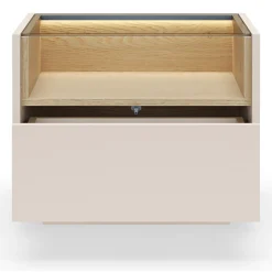 Comodino Beige Marrone Rovere un Cassetto 2 Ripiani 53x40x43h cm, Apertura Push-pull - Veirra