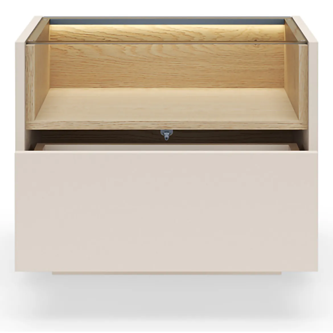 Comodino Beige Marrone Rovere un Cassetto 2 Ripiani 53x40x43h cm, Apertura Push-pull - Veirra