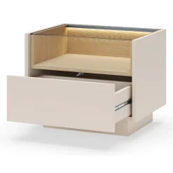 Comodino Beige Marrone Rovere un Cassetto 2 Ripiani 53x40x43h cm, Apertura Push-pull - Veirra